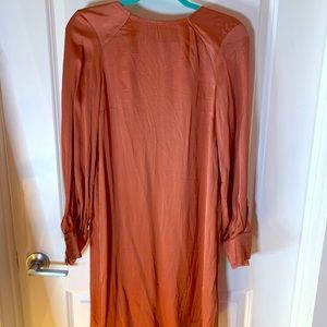 Never worn, dusty rose/copper silk long sleeve dress, size 4, H&M